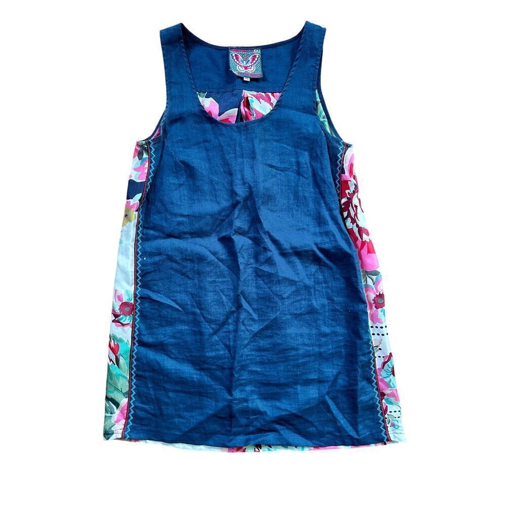 Johnny Was Johnny Was Sz XS Navy Linen & Silk Floral Tank